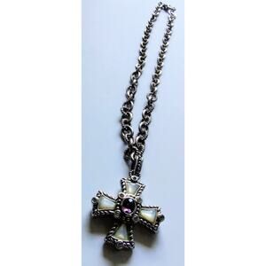 JUDITH RIPKA Sterling 925 Amethyst & CZ Maltese Cross Pendant & Chain Necklace
